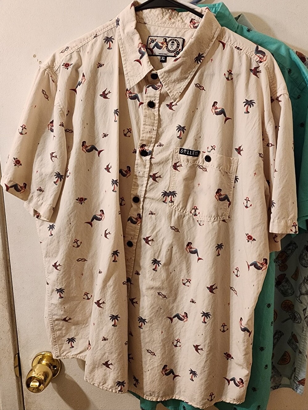 Sullen Art Offwhite Short-Sleeve Natutical Printed Collared Button-front Shirt